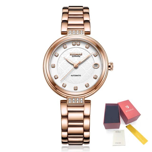 RUIMAS Women Automatic Mechanical Watch Steel Strap Ladies Business Wrist Watch Fashion Waterproof Date Clock Montre Femme 6756-12