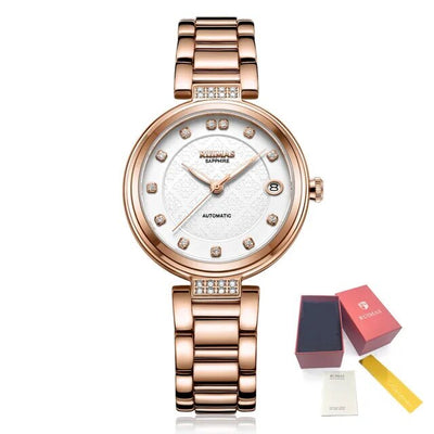 RUIMAS Women Automatic Mechanical Watch Steel Strap Ladies Business Wrist Watch Fashion Waterproof Date Clock Montre Femme 6756-12