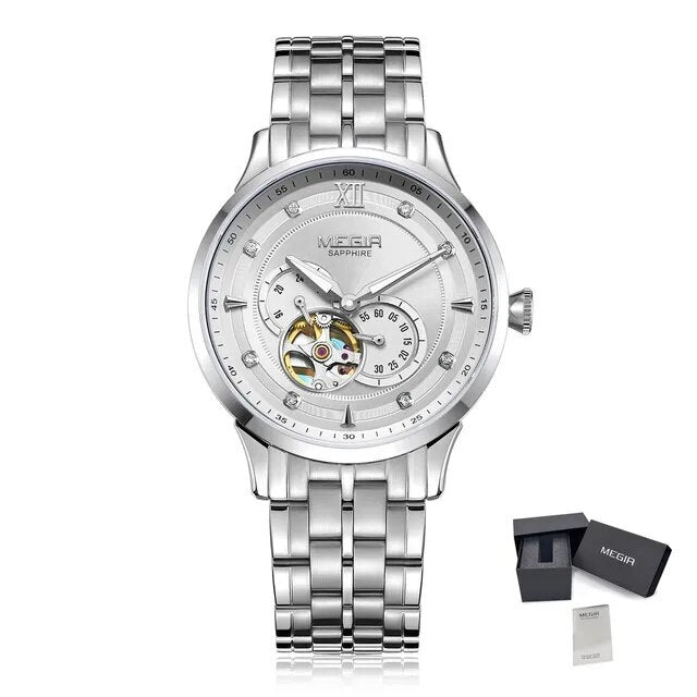 MEGIR Luxury Men Watches Stainless Steel Automatic Mechanical Watch Sapphire Steel Case Business WristWatch Montre Homme-13