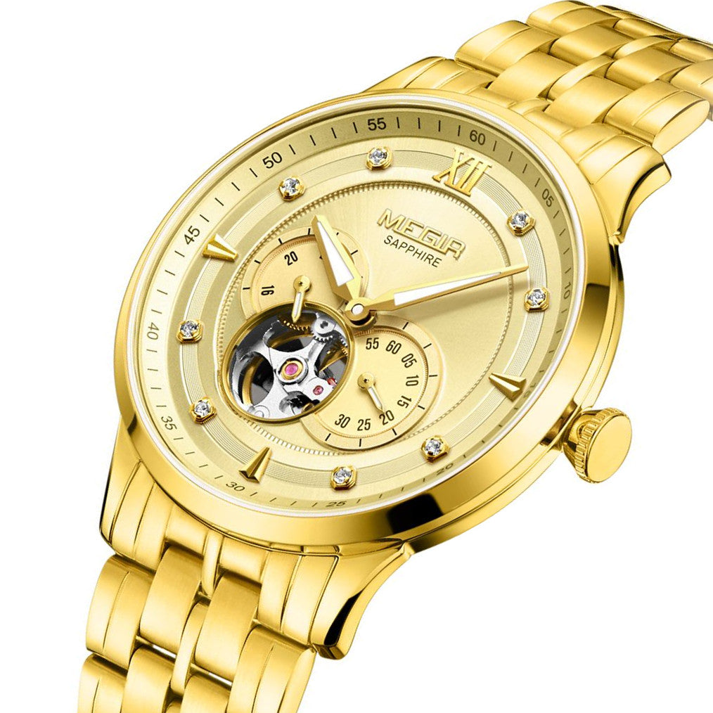 MEGIR Luxury Men Watches Stainless Steel Automatic Mechanical Watch Sapphire Steel Case Business WristWatch Montre Homme-8