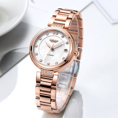 RUIMAS Women Automatic Mechanical Watch Steel Strap Ladies Business Wrist Watch Fashion Waterproof Date Clock Montre Femme 6756-5
