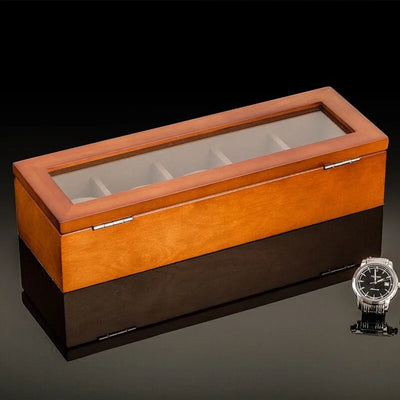 5 Slots Wood Watch Organizer With Glass Luxury - Watches & Accessories