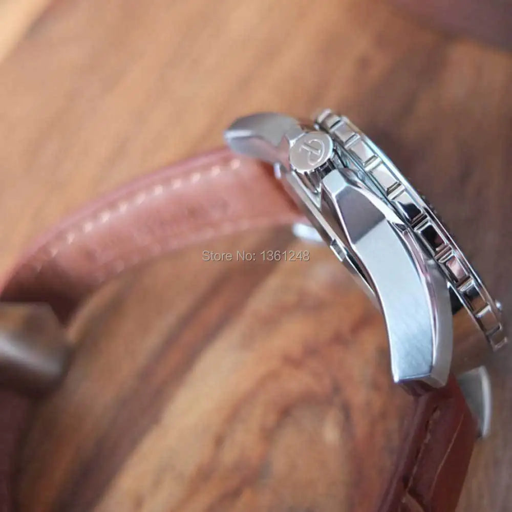 Automatic Watch for Men Jewels Sapphire Crystal Leather Sport Clock - Watches & Accessories