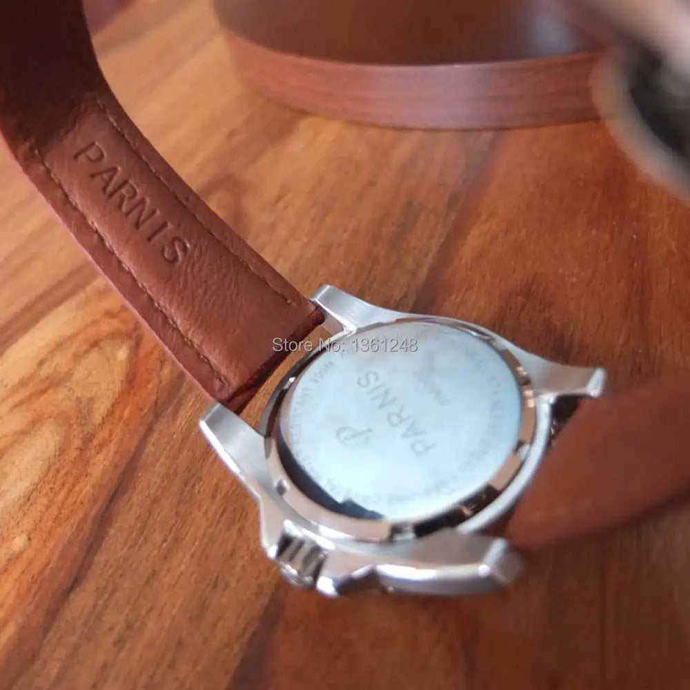 Automatic Watch for Men Jewels Sapphire Crystal Leather Sport Clock - Watches & Accessories