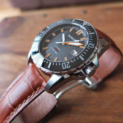 Automatic Watch for Men Jewels Sapphire Crystal Leather Sport Clock - Watches & Accessories