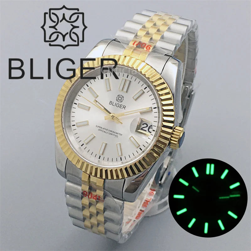 Watch For Men Automatic White Dial Silver Gold Coating Sapphire Glass Waterproof - Watches & Accessories