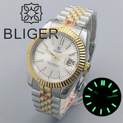 Watch For Men Automatic White Dial Silver Gold Coating Sapphire Glass Waterproof - Watches & Accessories