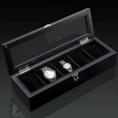 5 Slots Wood Watch Organizer With Glass Luxury - Watches & Accessories
