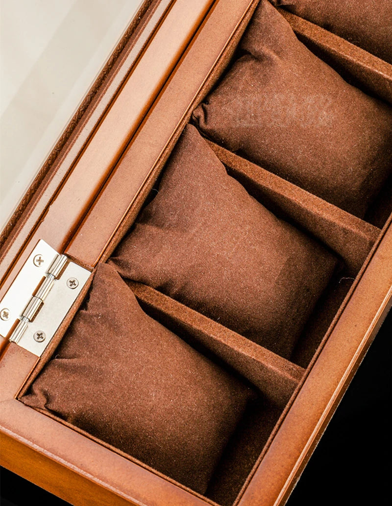 5 Slots Wood Watch Organizer With Glass Luxury - Watches & Accessories