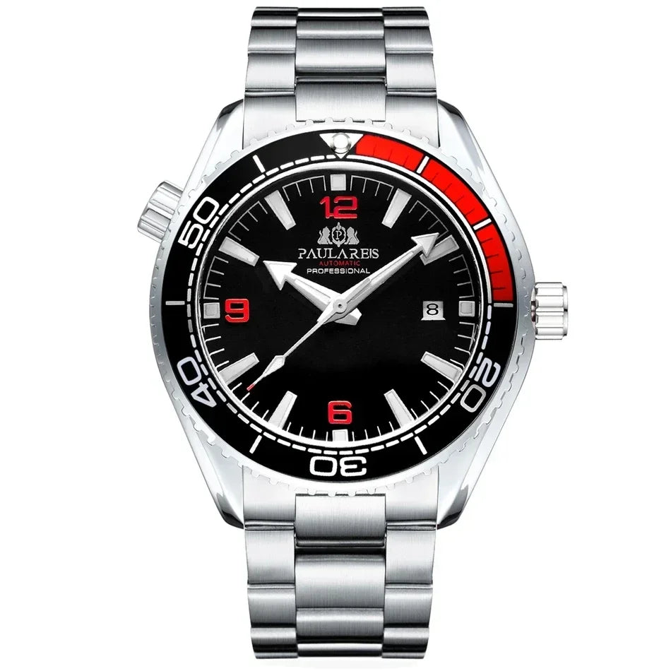 Automatic Mens Watch Mechanical Self Wind Movement Stainless Steel Strap Orange Blue Red Luxury Fashion Watches - Watches & Accessories