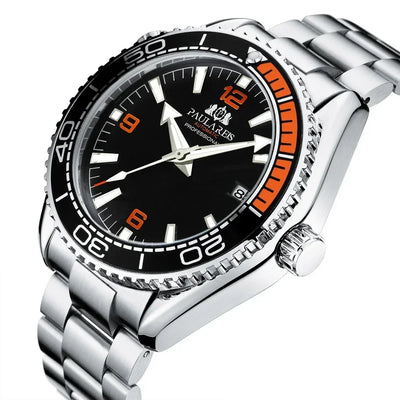 Automatic Mens Watch Mechanical Self Wind Movement Stainless Steel Strap Orange Blue Red Luxury Fashion Watches - Watches & Accessories