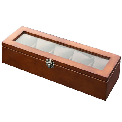 5 Slots Wood Watch Organizer With Glass Luxury - Watches & Accessories
