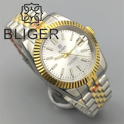 Watch For Men Automatic White Dial Silver Gold Coating Sapphire Glass Waterproof - Watches & Accessories