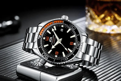 Automatic Mens Watch Mechanical Self Wind Movement Stainless Steel Strap Orange Blue Red Luxury Fashion Watches - Watches & Accessories