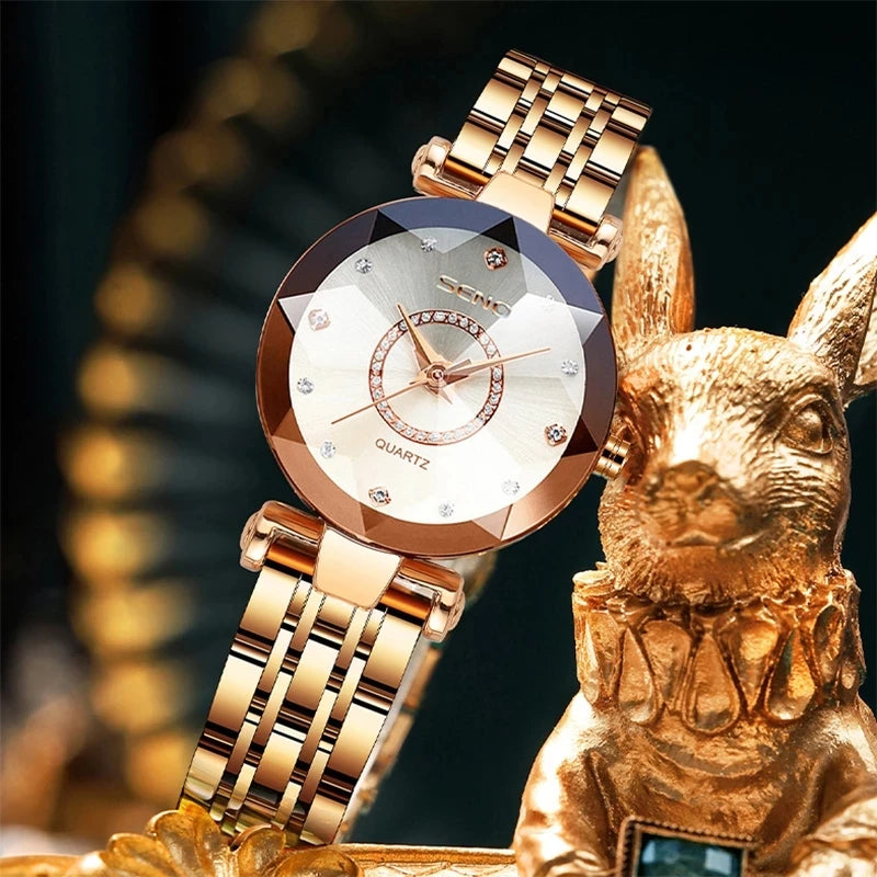 Women Crystal Watch Luxury Rose Gold Bracelet - Watches & Accessories