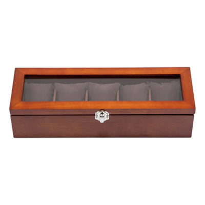 5 Slots Wood Watch Organizer With Glass Luxury - Watches & Accessories