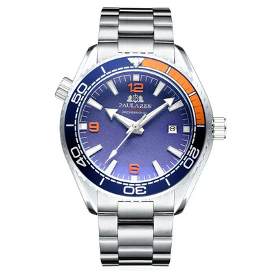 Automatic Mens Watch Mechanical Self Wind Movement Stainless Steel Strap Orange Blue Red Luxury Fashion Watches - Watches & Accessories