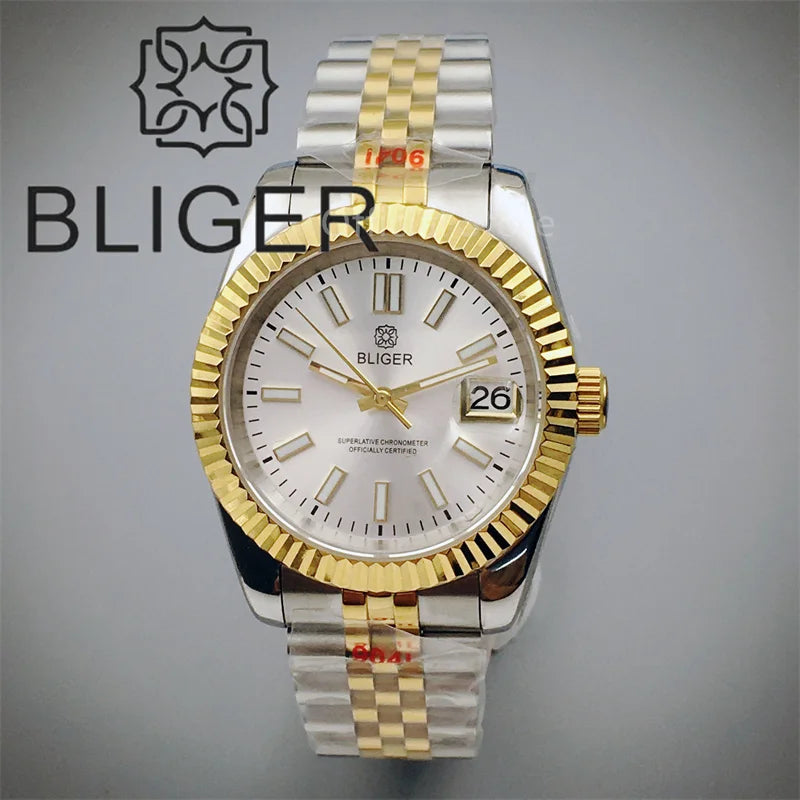 Watch For Men Automatic White Dial Silver Gold Coating Sapphire Glass Waterproof - Watches & Accessories