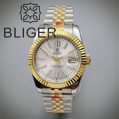 Watch For Men Automatic White Dial Silver Gold Coating Sapphire Glass Waterproof - Watches & Accessories