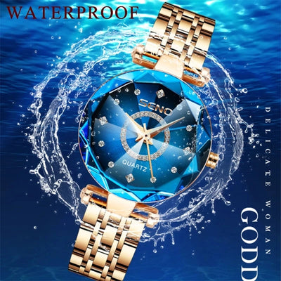 Women Crystal Watch Luxury Rose Gold Bracelet - Watches & Accessories