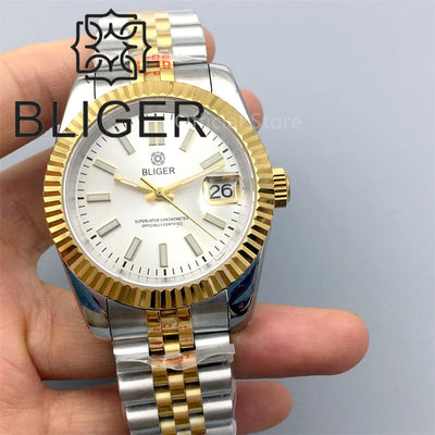 Watch For Men Automatic White Dial Silver Gold Coating Sapphire Glass Waterproof - Watches & Accessories