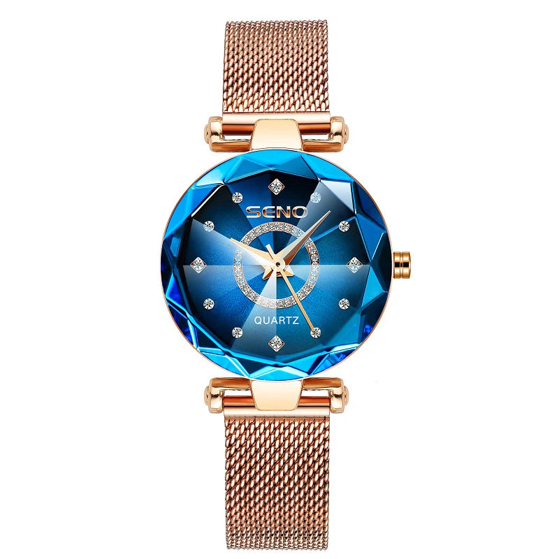 Women Crystal Watch Luxury Rose Gold Bracelet - Watches & Accessories