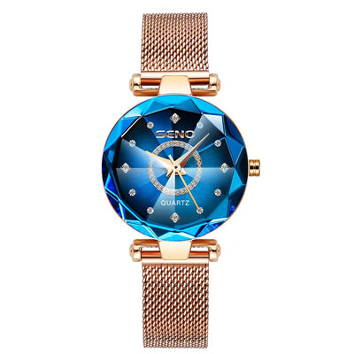 Women Crystal Watch Luxury Rose Gold Bracelet - Watches & Accessories