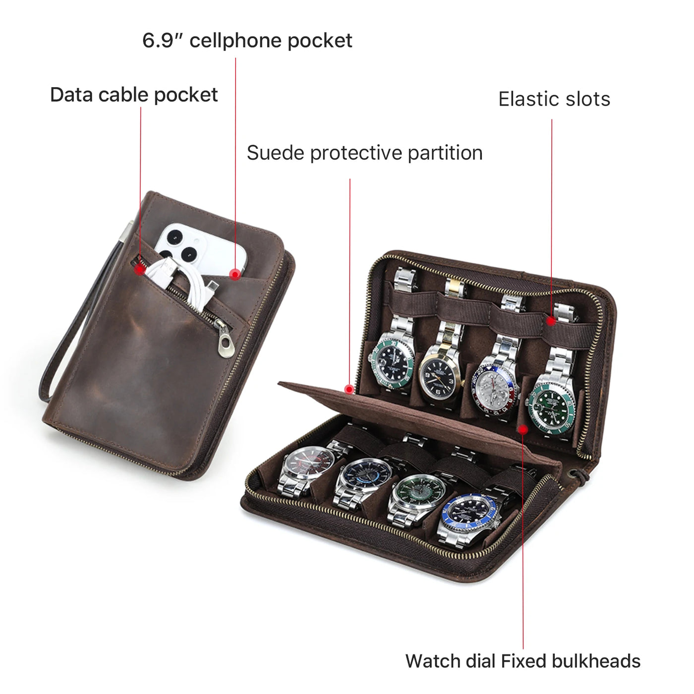 Watch Box Zipper Portable Storage Case Watch Box For Trips Gifts - Watches & Accessories