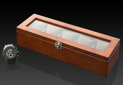 5 Slots Wood Watch Organizer With Glass Luxury - Watches & Accessories