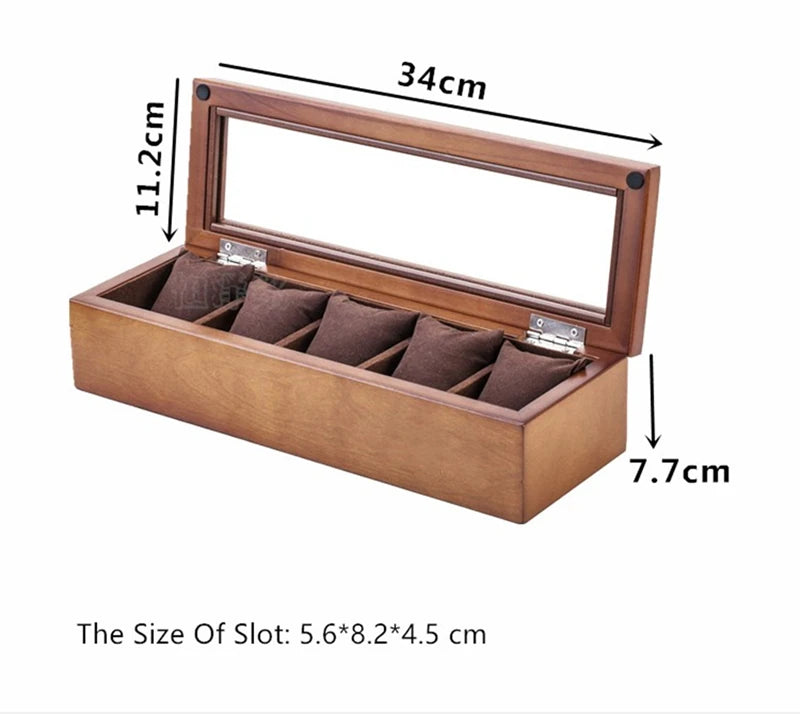 5 Slots Wood Watch Organizer With Glass Luxury - Watches & Accessories