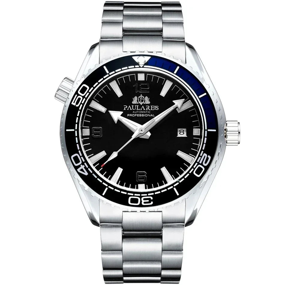 Automatic Mens Watch Mechanical Self Wind Movement Stainless Steel Strap Orange Blue Red Luxury Fashion Watches - Watches & Accessories