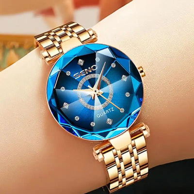 Women Crystal Watch Luxury Rose Gold Bracelet - Watches & Accessories