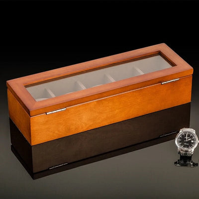 5 Slots Wood Watch Organizer With Glass Luxury - Watches & Accessories