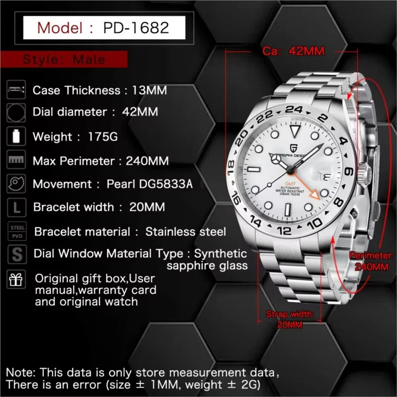 GMT Automatic Men Watch sapphire crystal Waterproof