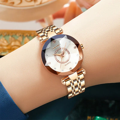 Women Crystal Watch Luxury Rose Gold Bracelet - Watches & Accessories